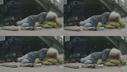 无家可归的乞丐躺在街上高清在线视频素材下载