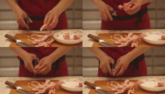 厨师用剪刀给鸡爪子剔骨 (2)高清在线视频素材下载