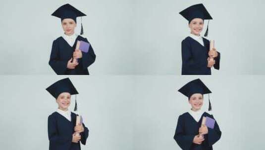 女孩穿着毕业服装在拍照高清在线视频素材下载