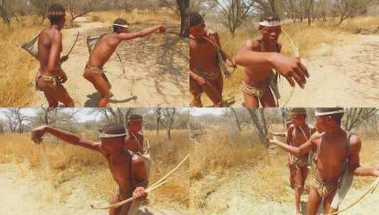 原始部落的男人在草原上狩猎高清在线视频素材下载