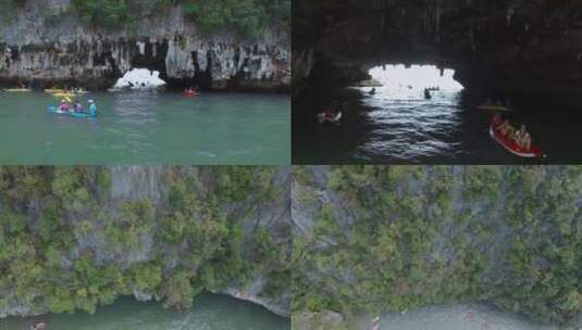 泰国旅游视频泰国攀牙府攀牙湾溶洞游船游客高清在线视频素材下载