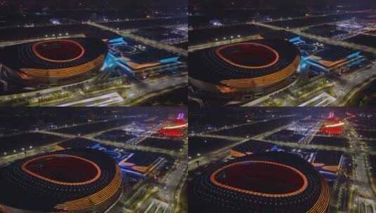 郑州奥体中心夜景航拍高清在线视频素材下载