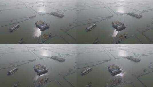 航拍湖区拆除围网前的景象高清在线视频素材下载