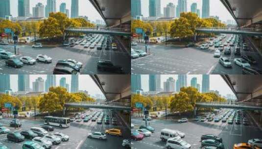 8k延时上海大世界人民广场天桥车流高清在线视频素材下载