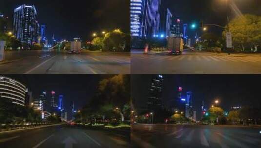 上海封城中现代城市建筑夜景路况高清在线视频素材下载