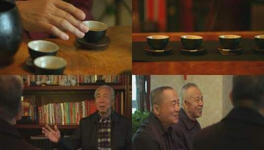 在一起喝茶的老年人高清在线视频素材下载