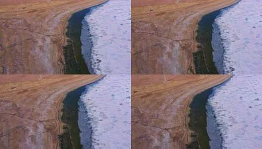呼伦湖冰冻湖面航拍高清在线视频素材下载