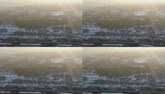 济南城市雪景竖屏航拍高清在线视频素材下载