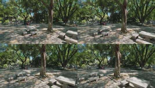 广西柳州柳侯祠公园石桌石凳休闲区高清在线视频素材下载