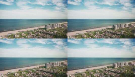 8k航拍大海边的别墅区高清在线视频素材下载