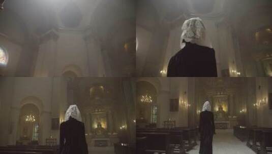 女人在教堂祈祷高清在线视频素材下载
