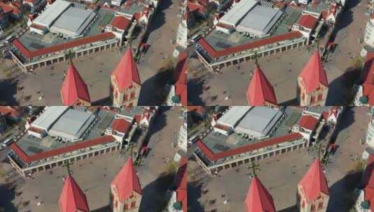 山东省青岛市德国建筑群圣尼厄尔教堂航拍高清在线视频素材下载