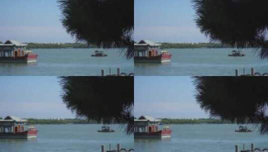 昆明湖湖水景区游船划船颐和园高清在线视频素材下载