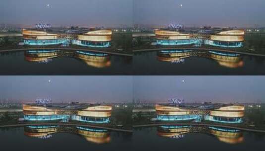 上海之鱼风景区与奉贤区博物馆夜景建筑灯光高清在线视频素材下载