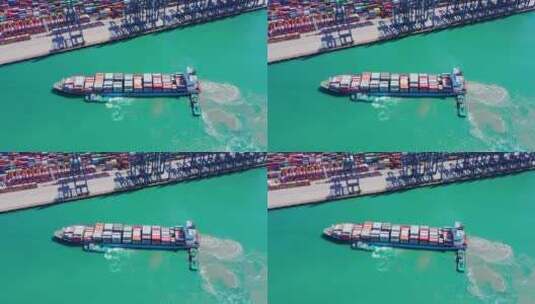 深圳盐田港码头货轮进港大景右环绕高清在线视频素材下载