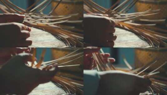手工艺术传统手艺编织竹篮实拍高清在线视频素材下载
