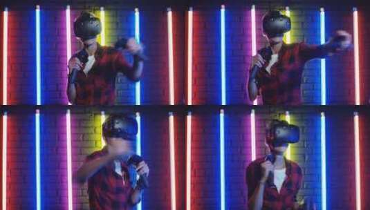  女人戴着VR眼镜体验虚拟技术   高清在线视频素材下载