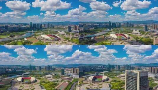 义乌城市地标大景航拍延时摄影高清在线视频素材下载