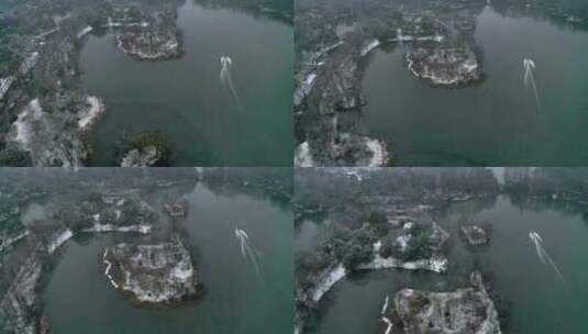杭州西湖茅家埠航拍雪景高清在线视频素材下载