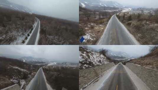 鳌山雪景冬季汽车公路行驶驰骋高清在线视频素材下载