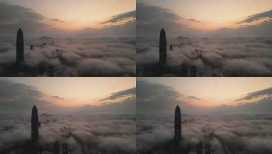 深圳平安金融中心，日出云海，平流雾高清在线视频素材下载