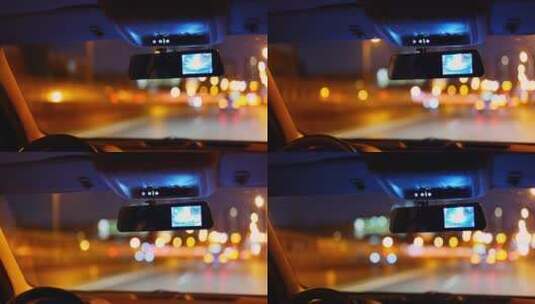 女士夜间开车车内视角4K高清在线视频素材下载