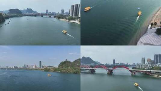 4K航拍柳州水上公交柳州风景线高清在线视频素材下载