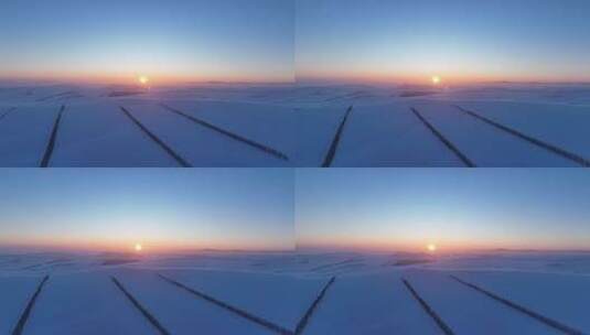 航拍4K内蒙古垦区田野雪景落日高清在线视频素材下载