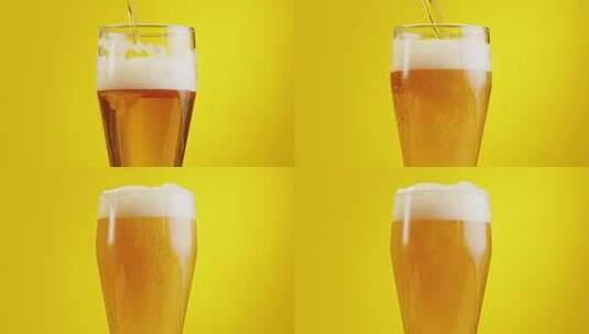 将啤酒倒入玻璃杯中的特写高清在线视频素材下载