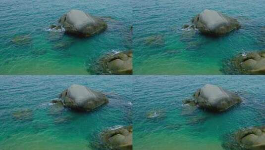 蓝色海浪拍打礁石岩石 海边浪花波涛汹涌高清在线视频素材下载