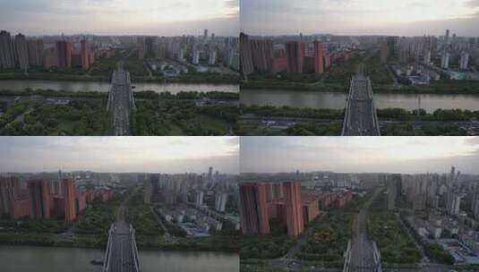 航拍江苏无锡太湖广场金匮大桥高清在线视频素材下载