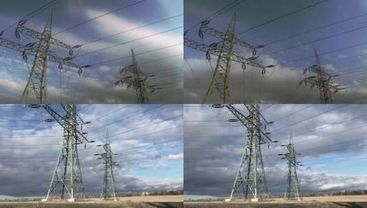 4K国家电网高压电线塔延时摄影高清在线视频素材下载