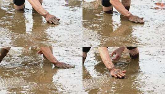 农民撒播水稻种子春天立春雨水芒种小满稻谷高清在线视频素材下载