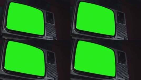绿色屏幕的旧电视机。低角度视图。高清在线视频素材下载