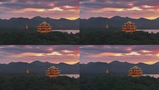 雷峰塔城隍阁夜景高清在线视频素材下载