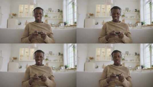 黑人在家打游戏高清在线视频素材下载