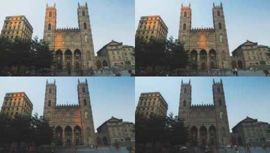 蒙特利尔圣母大教堂日落夕阳高清在线视频素材下载
