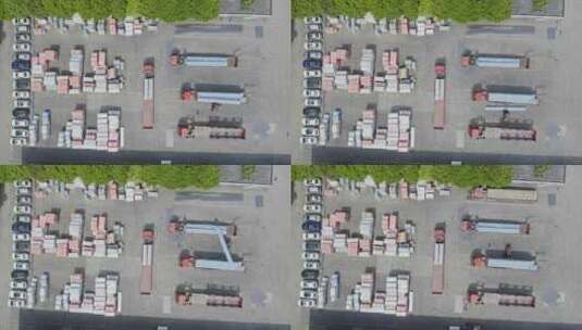 航拍物流中心大型卡车高清在线视频素材下载