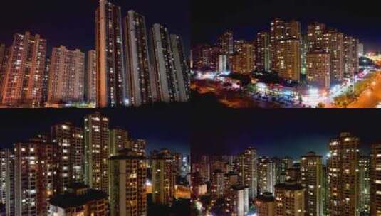 城市夜景 楼房亮灯 小区夜晚 万家灯火高清在线视频素材下载