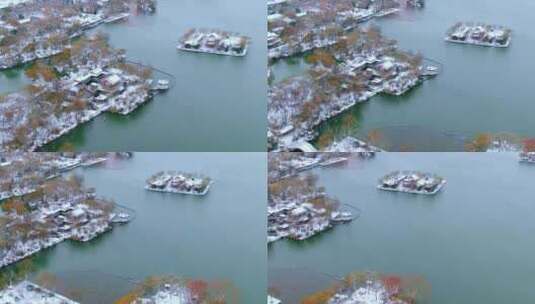 山东济南大明湖城市航拍雪景高清在线视频素材下载