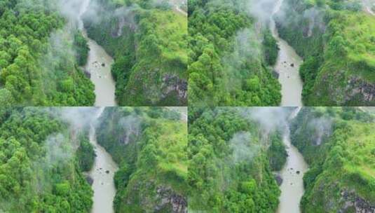 雨后森林中的峡谷河流航拍高清在线视频素材下载