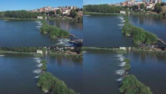 河流和村庄的美丽景色高清在线视频素材下载