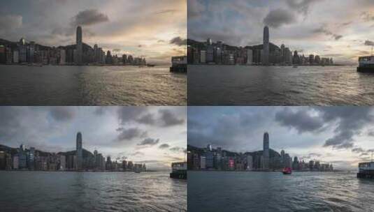 4K香港维多利亚港日转夜高清在线视频素材下载
