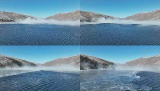 川西木格措湖面冰面云雾高清在线视频素材下载