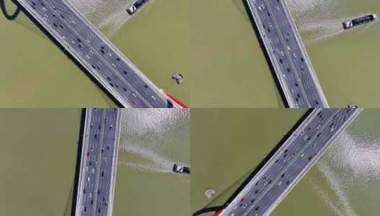 航拍杭州之江大桥上的车流高清在线视频素材下载