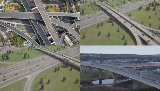 航拍城市立交桥车流4K高清在线视频素材下载