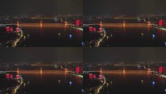 武汉鹦鹉洲大桥夜景航拍武汉长江夜景风光高清在线视频素材下载