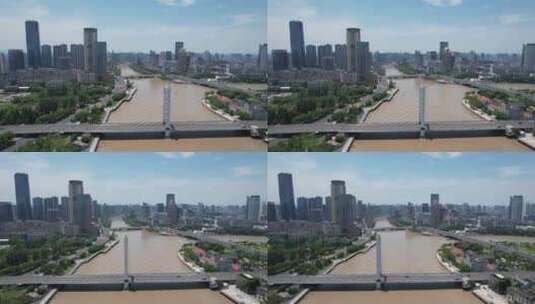 浙江宁波甬江两岸高楼建筑航拍高清在线视频素材下载