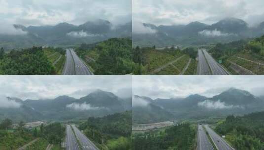 森林公路航拍雨后森林高速公路树林云雾风景高清在线视频素材下载