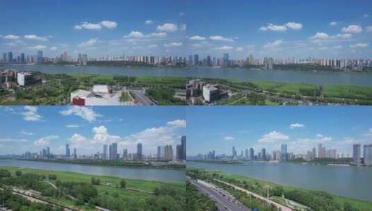 4K长沙城市大景航拍蓝天白云高清在线视频素材下载